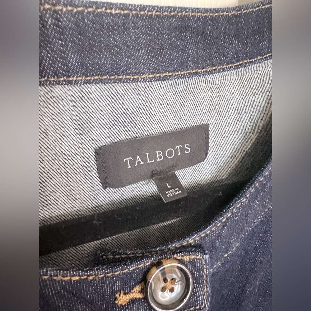 Talbots Button Cuff Jean Jacket Rinse Wash | Collarless Denim | Size Large - Picture 6 of 11
